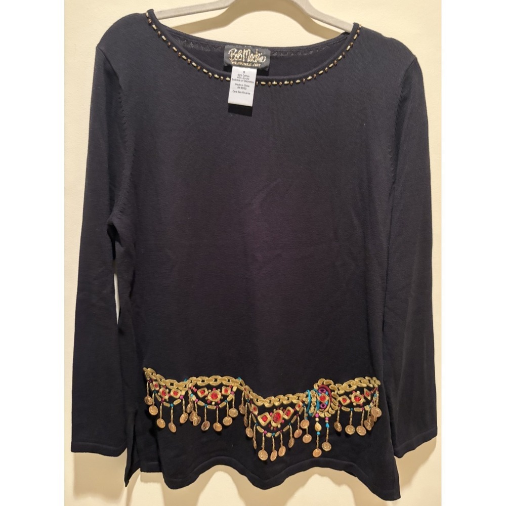 Vintage Bob Mackie Wearable Art Sweater with gold coins Size Small